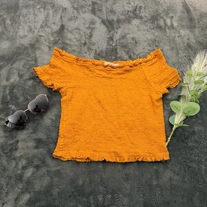 Active USA Roche Mustard Off-Shoulder Crop Top Sz S